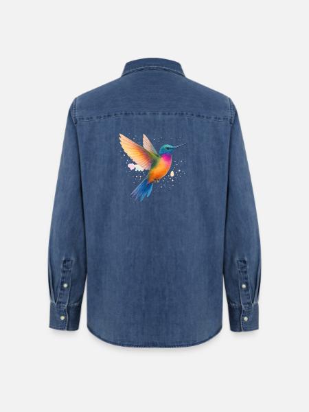 Tanzender Regenbogen-Kolibri - Frauen Jeanshemd Organic von Stanley/Stella - verwaschenes Mittelblau