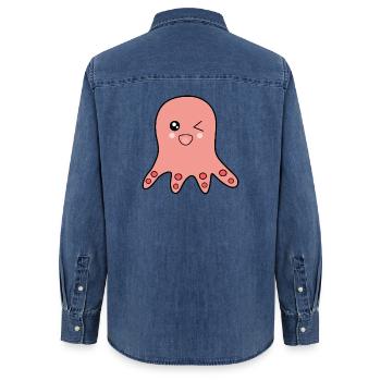 Oktopus Meerestiere - Frauen Jeanshemd Organic von Stanley/Stella - verwaschenes Mittelblau  - Hinten - AI Model Female 172 light (172cm)