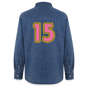 15. 15 JAHRE. 15-JÄHRIGES JUBILÄUM. 15-JÄHRIGES JUBILÄUM. - Frauen Jeanshemd Organic von Stanley/Stella - verwaschenes Mittelblau  - Hinten - AI Model Female 172 light (172cm)