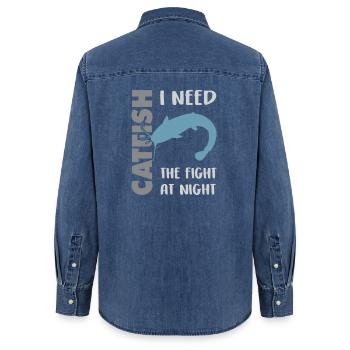 Combat de pêche au poisson-chat avec le poisson-chat fort - Chemise en denim femme bio Stanley/Stella - bleu moyen délavé  - Dos - AI Model Female 172 light (172cm)