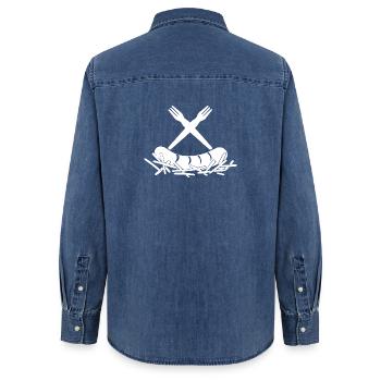 Frites Currywurst Fourchettes à frites Logo - Chemise en denim femme bio Stanley/Stella - bleu moyen délavé  - Dos - AI Model Female 172 light (172cm)