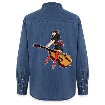 Tiefklingender Kontrabass Orchester - Frauen Jeanshemd Organic von Stanley/Stella - verwaschenes Mittelblau  - Hinten - AI Model Female 172 light (172cm)