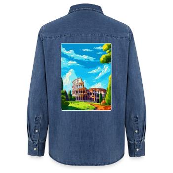 Rome Italie Affiche de voyage vintage souvenir souvenir - Chemise en denim femme bio Stanley/Stella - bleu moyen délavé  - Dos - AI Model Female 172 light (172cm)
