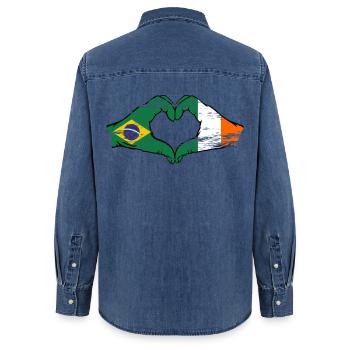 Brésil Irlande Drapeau Aiguilles Coeur Forme Utilisé - Chemise en denim femme bio Stanley/Stella - bleu moyen délavé  - Dos - AI Model Female 172 light (172cm)