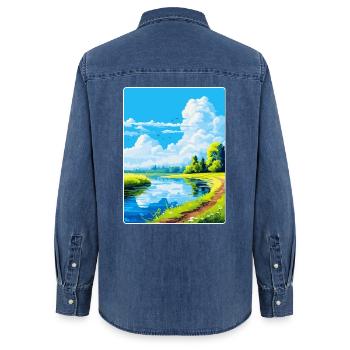 Donau Auen Deutschland Vintage Reiseplakat Souvenir - Frauen Jeanshemd Organic von Stanley/Stella - verwaschenes Mittelblau  - Hinten - AI Model Female 172 light (172cm)