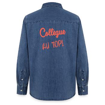 COLLEGUE. DEPART. EMPLOI. HUMOUR. MANAGER. CHEF - Chemise en denim femme bio Stanley/Stella - bleu moyen délavé  - Dos - AI Model Female 172 light (172cm)