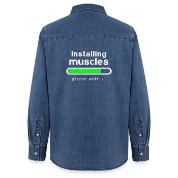 installing muscles - Women’s Organic Denim Shirt by Stanley/Stella - mid washy  - Back - AI Model Female 172 light (172cm)