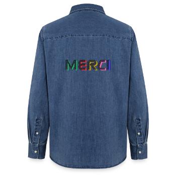 Vielen Dank - Frauen Jeanshemd Organic von Stanley/Stella - verwaschenes Mittelblau  - Hinten - AI Model Female 172 light (172cm)