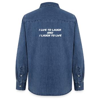 Ich lebe um zu lachen und ich lache um zu leben - Frauen Jeanshemd Organic von Stanley/Stella - verwaschenes Mittelblau  - Hinten - AI Model Female 172 light (172cm)