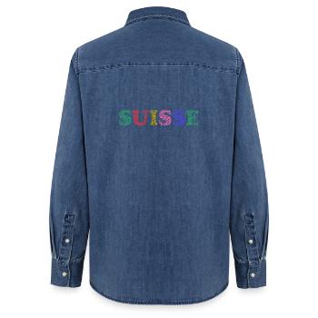 SCHWEIZ. LAND - Frauen Jeanshemd Organic von Stanley/Stella - verwaschenes Mittelblau  - Hinten - AI Model Female 172 light (172cm)