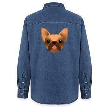 Bouledogue Français - Frenchie - Bully - Langue - Chemise en denim femme bio Stanley/Stella - bleu moyen délavé  - Dos - AI Model Female 172 light (172cm)