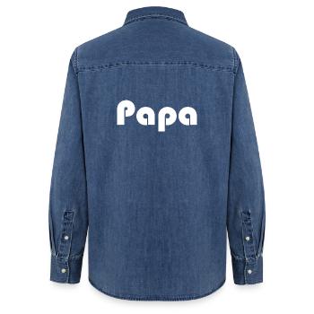 PAPA. FÊTE DES PÈRES. BONNE FÊTE PAPA. BONNE FÊTE - Chemise en denim femme bio Stanley/Stella - bleu moyen délavé  - Dos - AI Model Female 172 light (172cm)