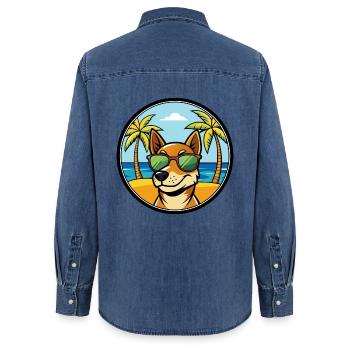 Serbischer dreifarbiger Laufhund Rasse Cartoon Strand - Frauen Jeanshemd Organic von Stanley/Stella - verwaschenes Mittelblau  - Hinten - AI Model Female 172 light (172cm)