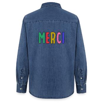 VIELEN DANK. GELIEBTE. MEISTER. DANKE HERRIN - Frauen Jeanshemd Organic von Stanley/Stella - verwaschenes Mittelblau  - Hinten - AI Model Female 172 light (172cm)