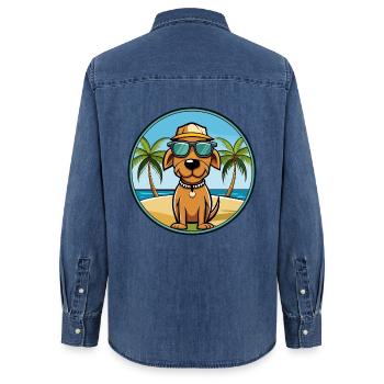 Polnische Jagdhund Hund Rasse Cartoon Sonnenbrille - Frauen Jeanshemd Organic von Stanley/Stella - verwaschenes Mittelblau  - Hinten - AI Model Female 172 light (172cm)