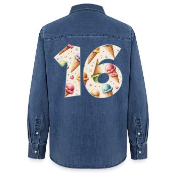 CREAM NUMÉRO 16 ANS CREAM 16E ANNIVERSAIRE - Chemise en denim femme bio Stanley/Stella - bleu moyen délavé  - Dos - AI Model Female 172 light (172cm)