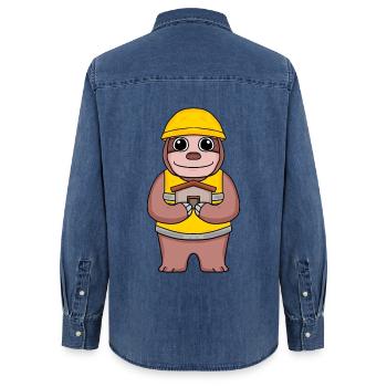 Constructeur garniture cadeau de construction de maison de paresseux - Chemise en denim femme bio Stanley/Stella - bleu moyen délavé  - Dos - AI Model Female 172 light (172cm)