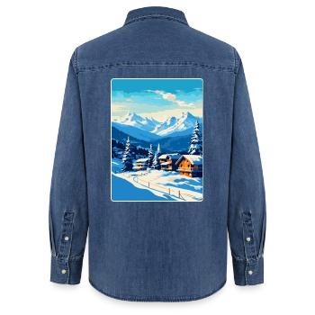 Kitzbühel Autriche Affiche de voyage vintage souvenir - Chemise en denim femme bio Stanley/Stella - bleu moyen délavé  - Dos - AI Model Female 172 light (172cm)