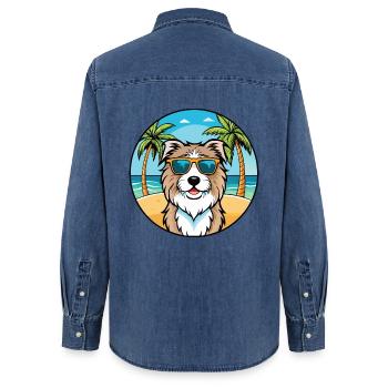 Katalanische Schäferhundrasse Cartoon Sonnenbrille Strand - Frauen Jeanshemd Organic von Stanley/Stella - verwaschenes Mittelblau  - Hinten - AI Model Female 172 light (172cm)