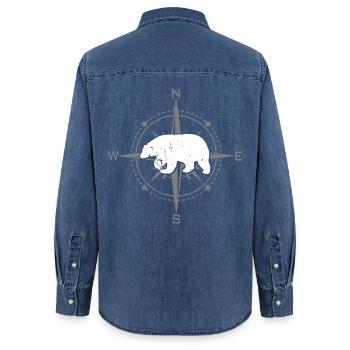 Kompass mit Eisbär | Nordland - Frauen Jeanshemd Organic von Stanley/Stella - verwaschenes Mittelblau  - Hinten - AI Model Female 172 light (172cm)