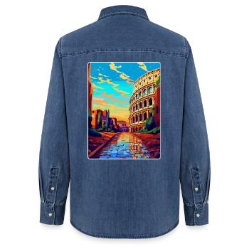 Rome Italie Affiche de voyage vintage souvenir souvenir - Chemise en denim femme bio Stanley/Stella - bleu moyen délavé  - Dos - AI Model Female 172 light (172cm)