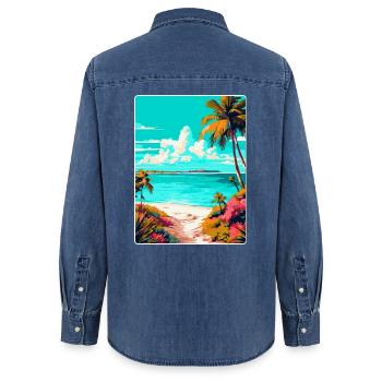 Turks-Caicosinseln Karibik Reiseposter WPA - Frauen Jeanshemd Organic von Stanley/Stella - verwaschenes Mittelblau  - Hinten - AI Model Female 172 light (172cm)