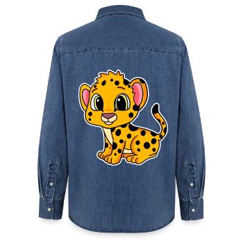 Bébé guépard - Chemise en denim femme bio Stanley/Stella - bleu moyen délavé  - Dos - AI Model Female 172 light (172cm)