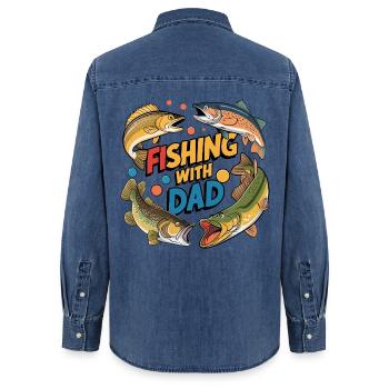 Angeln mit Papa mit bunten Fischen - Frauen Jeanshemd Organic von Stanley/Stella - verwaschenes Mittelblau  - Hinten - AI Model Female 172 light (172cm)