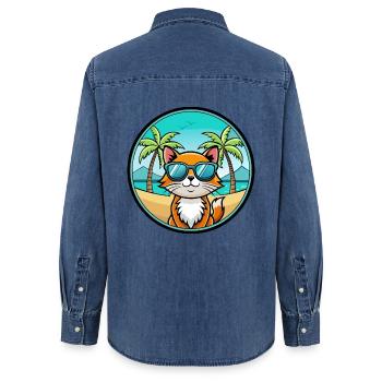 Hantilly Tiffany Katzenrasse Cartoon Sonnenbrille Strand - Frauen Jeanshemd Organic von Stanley/Stella - verwaschenes Mittelblau  - Hinten - AI Model Female 172 light (172cm)