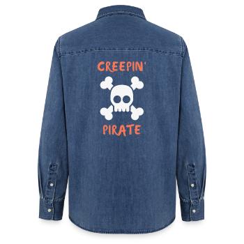 Creepin Pirate - Frauen Jeanshemd Organic von Stanley/Stella - verwaschenes Mittelblau  - Hinten - AI Model Female 172 light (172cm)