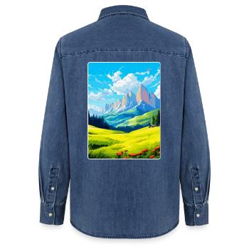 Dolomiten Italien Vintage Reiseplakat Souvenir WPA - Frauen Jeanshemd Organic von Stanley/Stella - verwaschenes Mittelblau  - Hinten - AI Model Female 172 light (172cm)