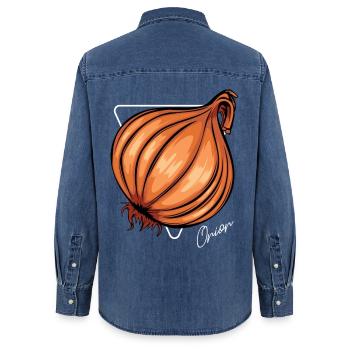 Trendy Onion Cool Vegetable Onions - Women’s Organic Denim Shirt by Stanley/Stella - mid washy  - Back - AI Model Female 172 light (172cm)