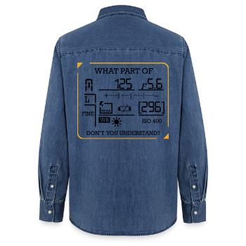 Photography Funny Sayings Photographers Gift - Women’s Organic Denim Shirt by Stanley/Stella - mid washy  - Back - AI Model Female 172 light (172cm)