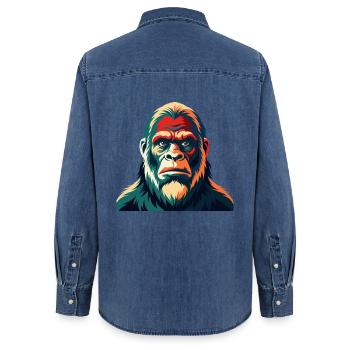 Big Foot Cartoon Figur Buntes Haustier Tier - Frauen Jeanshemd Organic von Stanley/Stella - verwaschenes Mittelblau  - Hinten - AI Model Female 172 light (172cm)