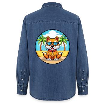 Chinese Imperial Dog Breed Cartoon Sunglass Beach - Women’s Organic Denim Shirt by Stanley/Stella - mid washy  - Back - AI Model Female 172 light (172cm)