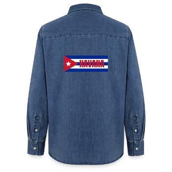 La Havane dans le drapeau cubain - Chemise en denim femme bio Stanley/Stella - bleu moyen délavé  - Dos - AI Model Female 172 light (172cm)