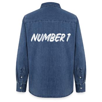 Number 1 - eins - erster - erste - 1 - Nummer 1 - Frauen Jeanshemd Organic von Stanley/Stella - verwaschenes Mittelblau  - Hinten - AI Model Female 172 light (172cm)