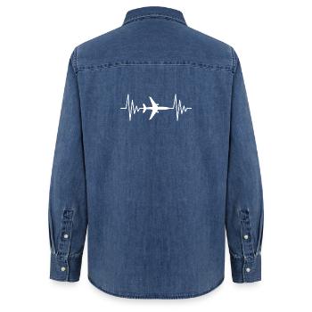 Flugzeug Herzschlag - Frauen Jeanshemd Organic von Stanley/Stella - verwaschenes Mittelblau  - Hinten - AI Model Female 172 light (172cm)