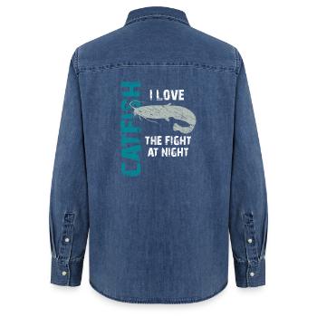 Pêche au poisson-chat Pêche sportive Poisson fort - Chemise en denim femme bio Stanley/Stella - bleu moyen délavé  - Dos - AI Model Female 172 light (172cm)