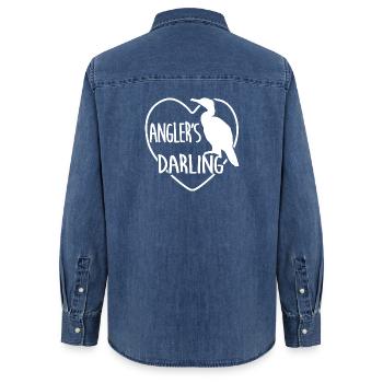 Le Cormoran - Le favori du pêcheur sportif - Chemise en denim femme bio Stanley/Stella - bleu moyen délavé  - Dos - AI Model Female 172 light (172cm)