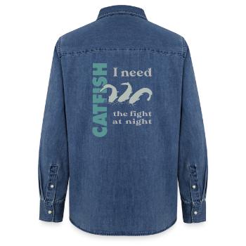 Combat de pêche au poisson-chat avec le poisson-chat fort - Chemise en denim femme bio Stanley/Stella - bleu moyen délavé  - Dos - AI Model Female 172 light (172cm)