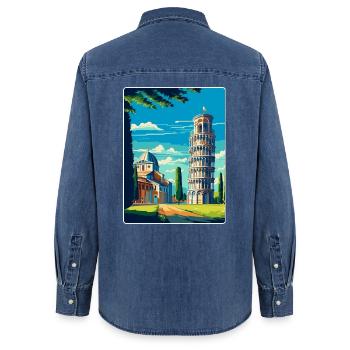 Pise Italie Affiche de voyage vintage Souvenir souvenir - Chemise en denim femme bio Stanley/Stella - bleu moyen délavé  - Dos - AI Model Female 172 light (172cm)