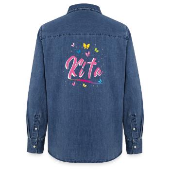 Kindergarten, Kita, Schmetterlinge - Frauen Jeanshemd Organic von Stanley/Stella - verwaschenes Mittelblau  - Hinten - AI Model Female 172 light (172cm)