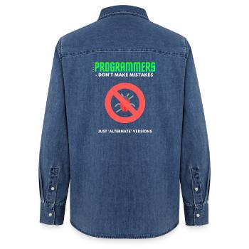 Programmer Debugging T-Shirt Men's - Women’s Organic Denim Shirt by Stanley/Stella - mid washy  - Back - AI Model Female 172 light (172cm)
