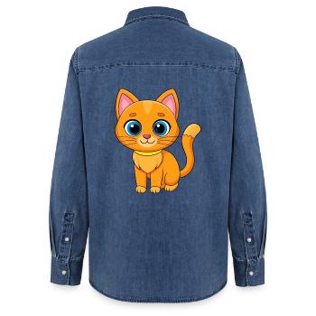 Katze Niedliche Maskottchen Zeichentrickfigur Kawaii - Frauen Jeanshemd Organic von Stanley/Stella - verwaschenes Mittelblau  - Hinten - AI Model Female 172 light (172cm)