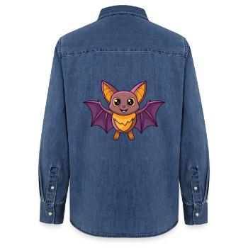 Fledermaus Niedliches Maskottchen Zeichentrickfigur Kawaii - Frauen Jeanshemd Organic von Stanley/Stella - verwaschenes Mittelblau  - Hinten - AI Model Female 172 light (172cm)
