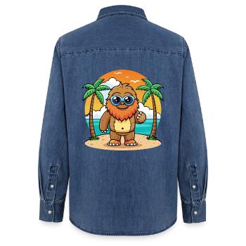 Big Foot Lustige Cartoon Sommer Strand Sonnenbrille - Frauen Jeanshemd Organic von Stanley/Stella - verwaschenes Mittelblau  - Hinten - AI Model Female 172 light (172cm)