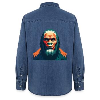 Big Foot Cartoon Figur Buntes Haustier Tier - Frauen Jeanshemd Organic von Stanley/Stella - verwaschenes Mittelblau  - Hinten - AI Model Female 172 light (172cm)