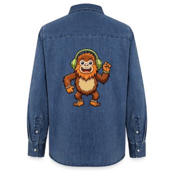 Big Foot Lustige Cartoon Figur Kopfhörer Musik - Frauen Jeanshemd Organic von Stanley/Stella - verwaschenes Mittelblau  - Hinten - AI Model Female 172 light (172cm)