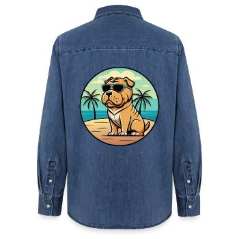 Shar Pei Hunderasse Cartoon Sonnenbrille Strand - Frauen Jeanshemd Organic von Stanley/Stella - verwaschenes Mittelblau  - Hinten - AI Model Female 172 light (172cm)
